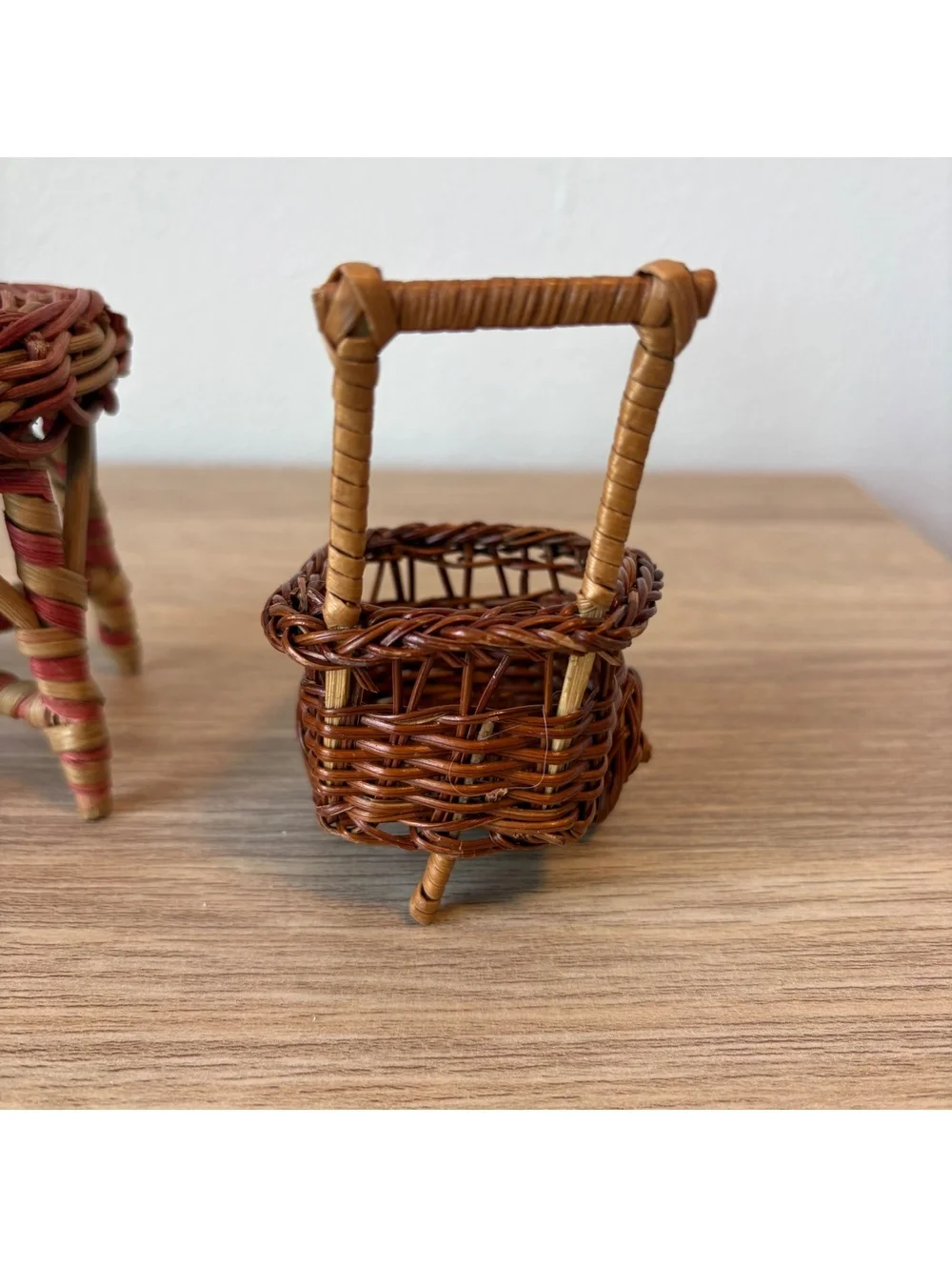 Vintage Muffy Vanderbear Rattan Table and Cart, Dollhouse Furniture, 1990s